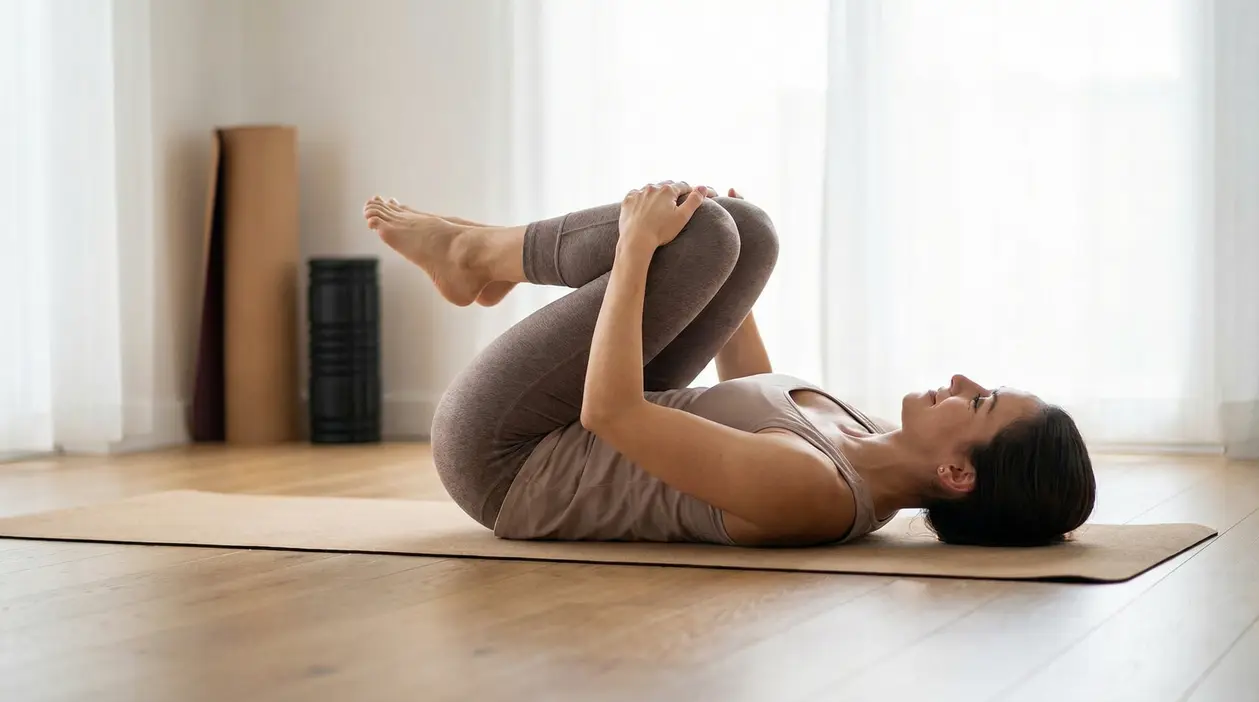 Persona che esegue un esercizio a terra per alleviare il mal di schiena su un tappetino yoga